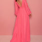 A-Line/Princess V-Neck Long Sleeves Floor-Length Evening Dress With Ruffles Sexy