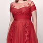 A-Line/Princess Jewel Neck Short Sleeves Ankle-Length Evening Dress With Applique Sexy