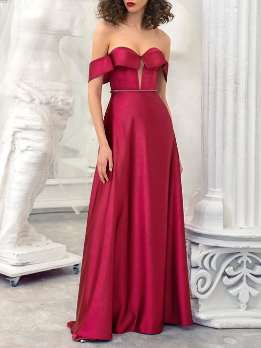 A-Line/Princess Strapless Sleeveless Floor-Length Evening Dress Off Shoulder