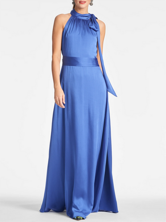 A-Line/Princess Halter Sleeveless Floor-Length Evening Dress Pure Color