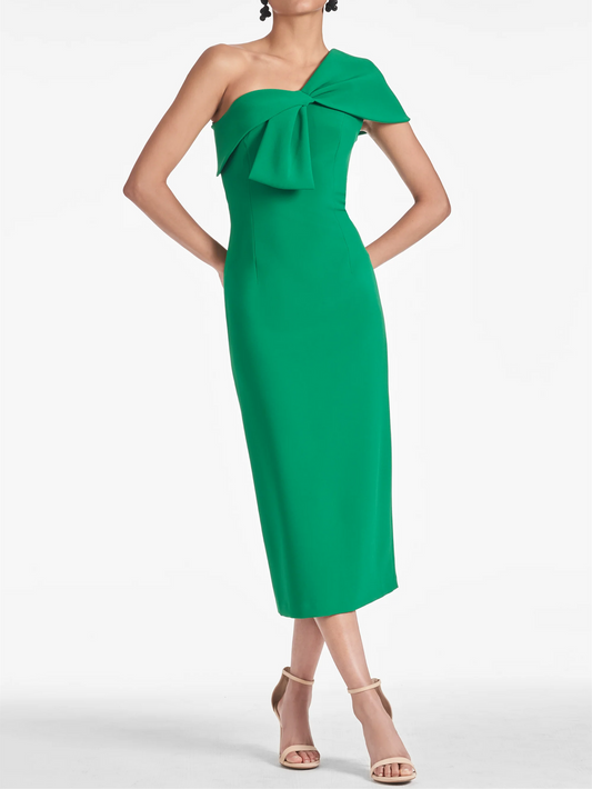 Sheath/Column One Shoulder Tea-Length Homecoming Dresses Pure Color