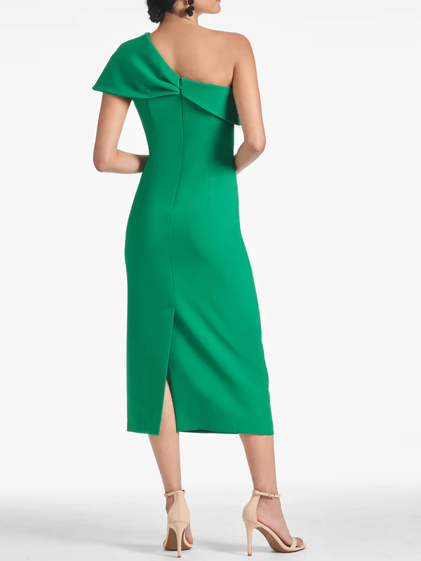 Sheath/Column One Shoulder Tea-Length Homecoming Dresses Pure Color
