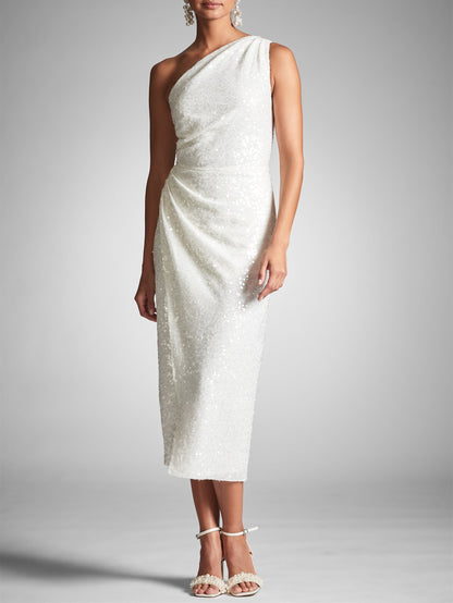 Sheath/Column One Shoulder Tea-Length Homecoming Dresses Sparkly