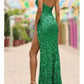 A-Line/Princess V-Neck Floor-Length Evening Dress With High Slit Sparkly