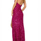 A-Line/Princess V-Neck Floor-Length Evening Dress With High Slit Sparkly