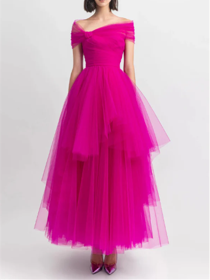 A-Line/Princess Off-The-Shoulder Ankle-Length Evening Dress Pure Color