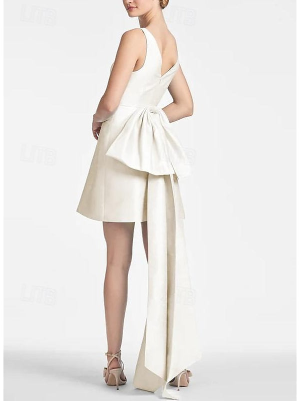A-Line/Princess V-Neck Mini Cocktail Dresses With Bow(S) Pure Color Short