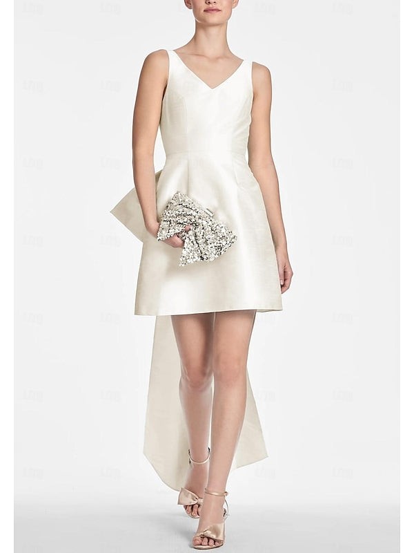 A-Line/Princess V-Neck Mini Cocktail Dresses With Bow(S) Pure Color Short