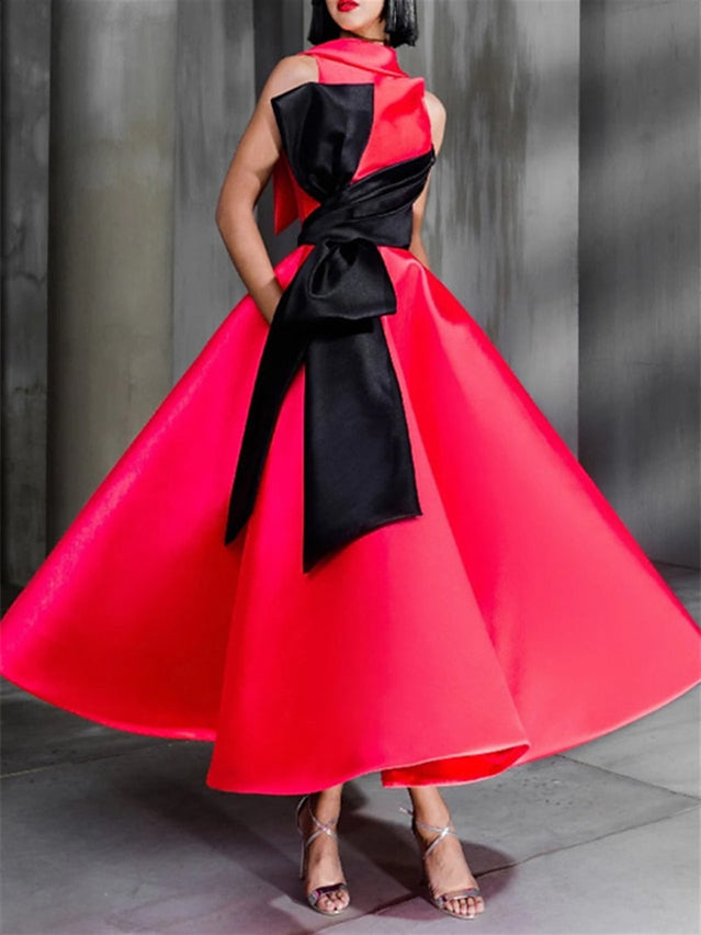 Ball Gown High Neck Ankle-Length Cocktail Dresses With Bowknot Sexy