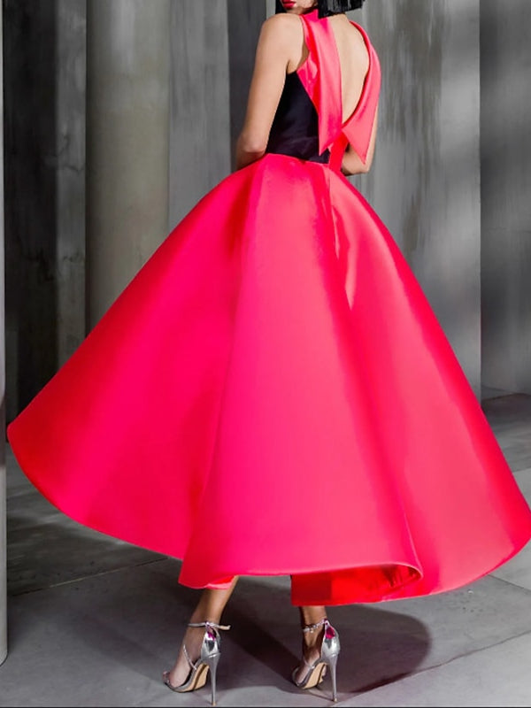 Ball Gown High Neck Ankle-Length Cocktail Dresses With Bowknot Sexy