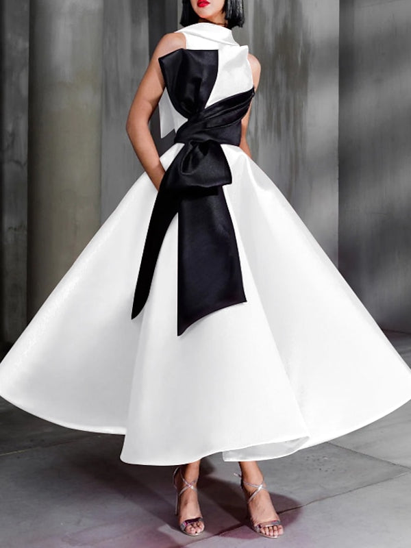 Ball Gown High Neck Ankle-Length Cocktail Dresses With Bowknot Sexy