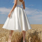 A-Line/Princess Scoop Neck Sleeveless Tea-Length Cocktail Dresses With Sleek Ivory