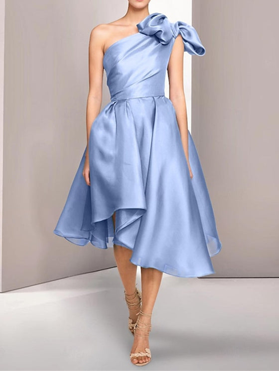 A-Line/Princess One Shoulder Sleeveless Tea-Length Cocktail Dresses With Slit Short