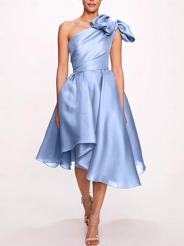 A-Line/Princess One Shoulder Sleeveless Tea-Length Cocktail Dresses With Slit Short