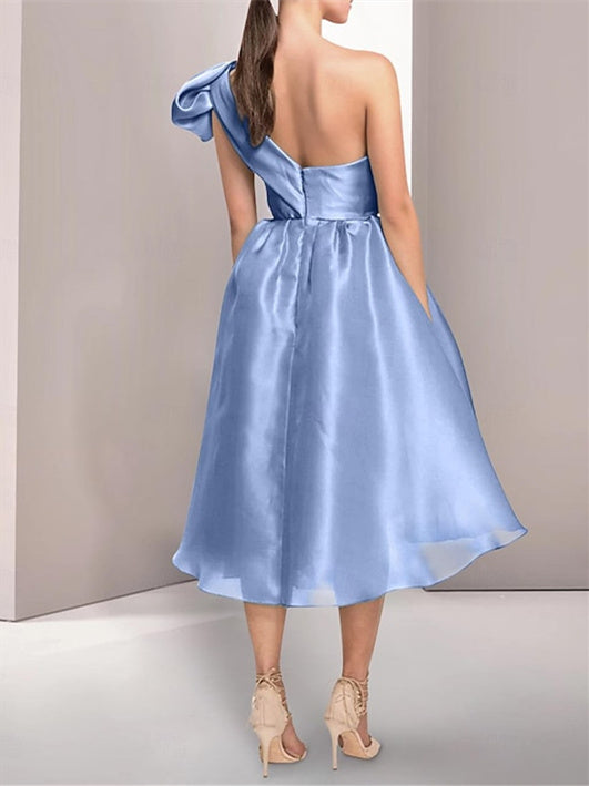 A-Line/Princess One Shoulder Sleeveless Tea-Length Cocktail Dresses With Slit Short