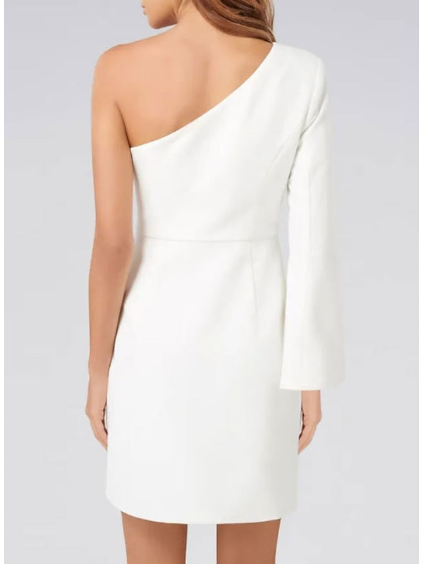 Sheath/Column One Shoulder Long Sleeve Cocktail Dresses Short White