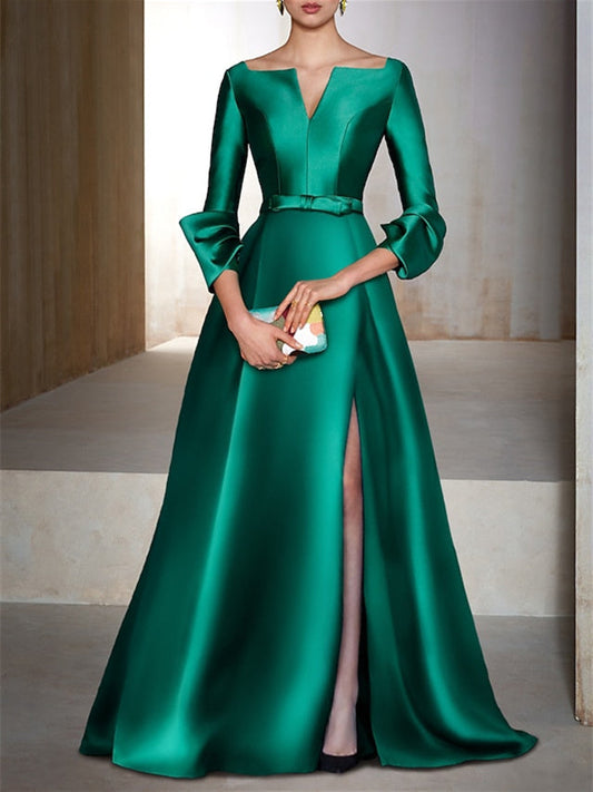 A-Line/Princess Floor-Length Long Sleeves V-Neck Evening Dresses Sexy