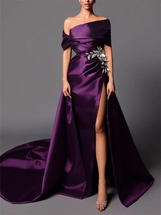 A-Line/Princess Off-The-Shoulder Sweep Train Evening Dresses Sexy