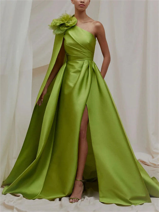 A-Line/Princess One Shoulder Sweep/Brush Train Evening Dresses Sexy