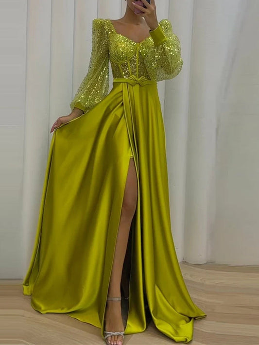 A-Line/Princess Long Sleeves Sweetheart Evening Dresses With Split Formal Sexy