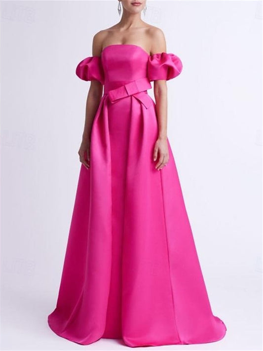 A-Line/Princess Off-The-Shoulder Floor-Length Evening Dresses With Bow(s) Sexy
