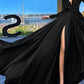 A-Line/Princess Court Train Long Sleeve V Neck Evening Dresses With Sequin Sparkly