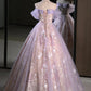 A-Line Off Shoulder Long Prom Dress Sparkly 