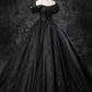 A-line Off Shoulder Tulle Long Prom Dress Black