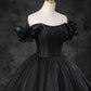 A-line Off Shoulder Tulle Long Prom Dress Black