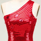 Sheath One Shoulder Red Sequins Short Homecoming Dress With Star Sparkly