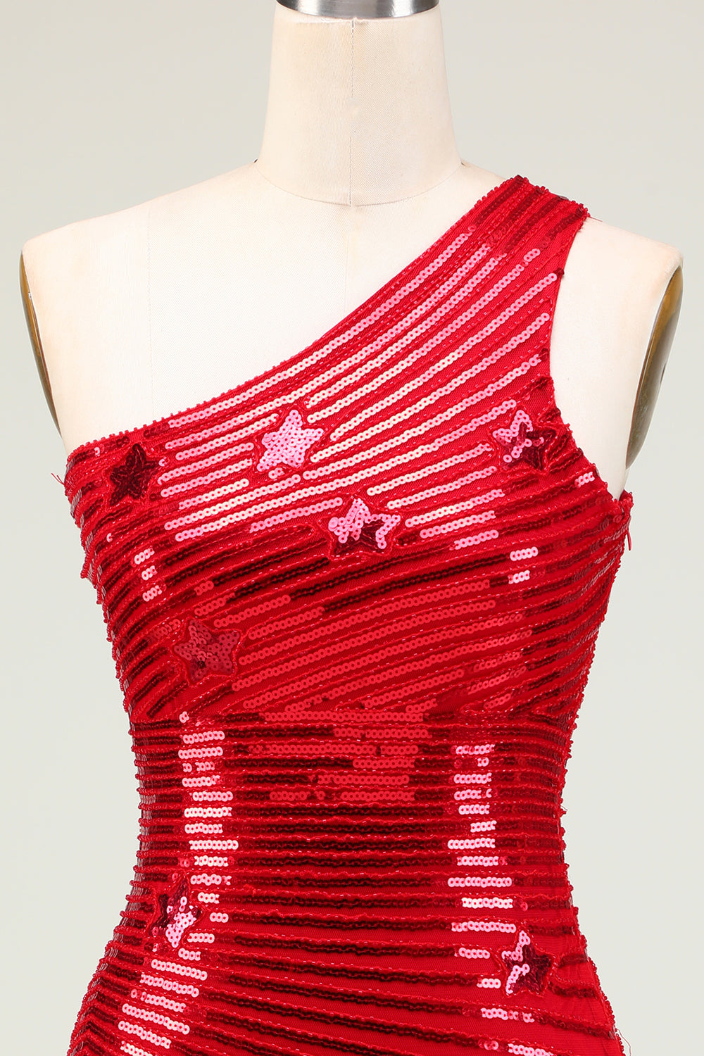 Sheath One Shoulder Red Sequins Short Homecoming Dress With Star Sparkly