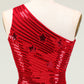 Sheath One Shoulder Red Sequins Short Homecoming Dress With Star Sparkly