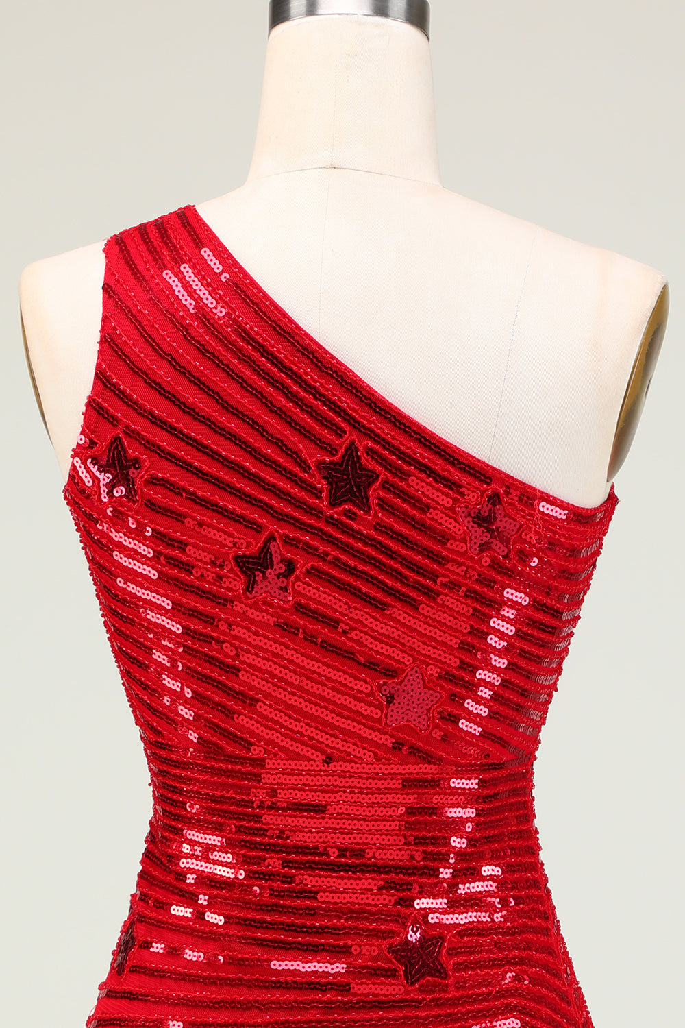 Sheath One Shoulder Red Sequins Short Homecoming Dress With Star Sparkly