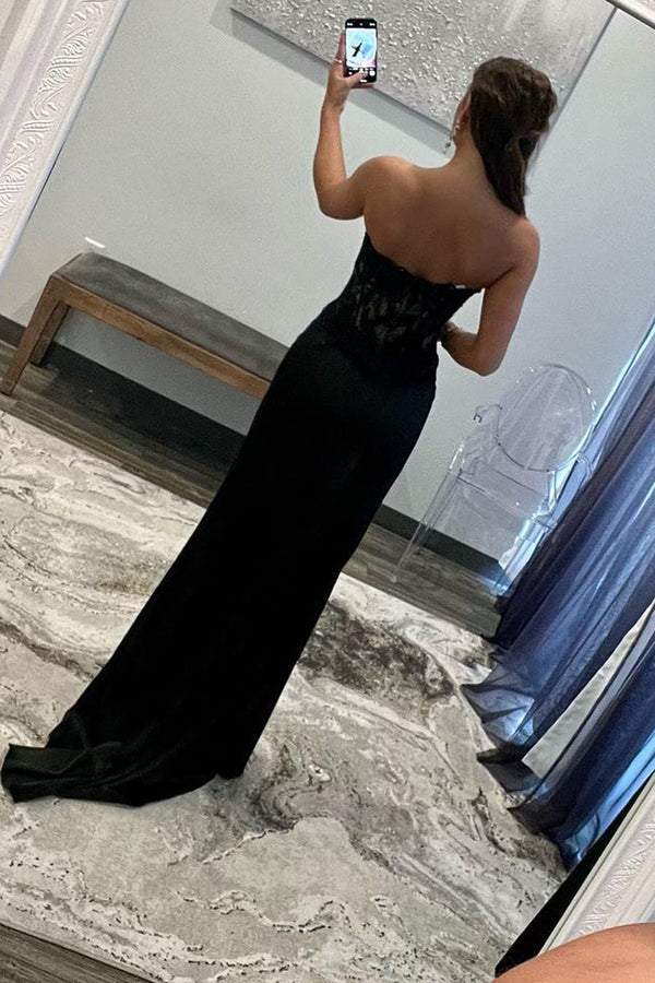 Sheath Sweetheart Long Satin Prom Dress with Slit Off Shoulder Sexy