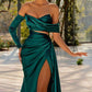 Sheath Column Off-The-Shoulder Long Sleeves Floor-Length Long Prom Dresses With Split Side Sexy