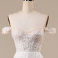 Ivory A Line Detachable Off the Shoulder Corset Tulle Wedding Dress Long