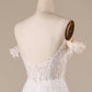 Ivory A Line Detachable Off the Shoulder Corset Tulle Wedding Dress Long