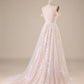 Ivory A Line Detachable Off the Shoulder Corset Tulle Wedding Dress Long