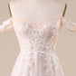 Ivory A Line Detachable Off the Shoulder Corset Tulle Wedding Dress Long