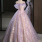 A-Line Off Shoulder Long Prom Dress Sparkly 