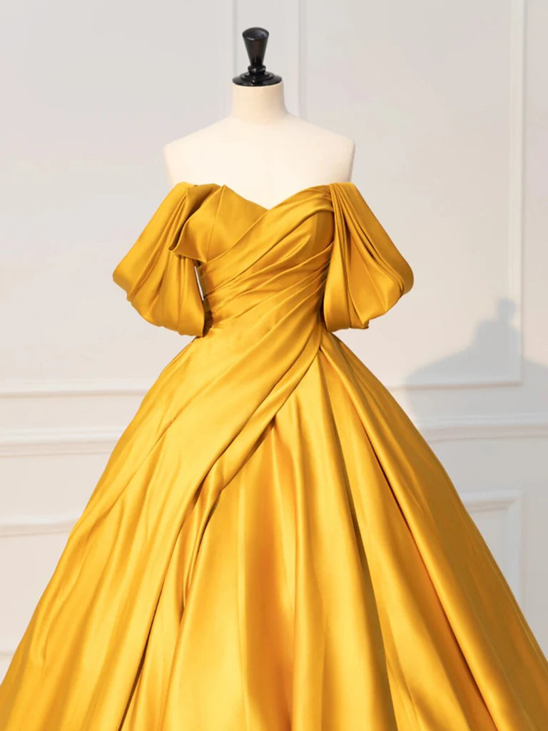 Off Shoulder Satin Long Prom Dress Pure Color