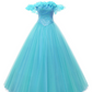 Ball Gown Prom Dresses Puffy Dress Quinceanera Floor Length Sleeveless Off Shoulder Tulle with Pearls