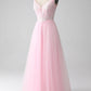 A-Line Spaghetti Straps Prom Dress with Beading V-neck Long