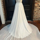 White Floral Lace Scoop Neck Floor-Length Wedding Dress Long