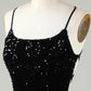 Sexy Black Sheath Spaghetti Straps Criss Cross Back Homecoming Dress With Sequins Sparkly 
