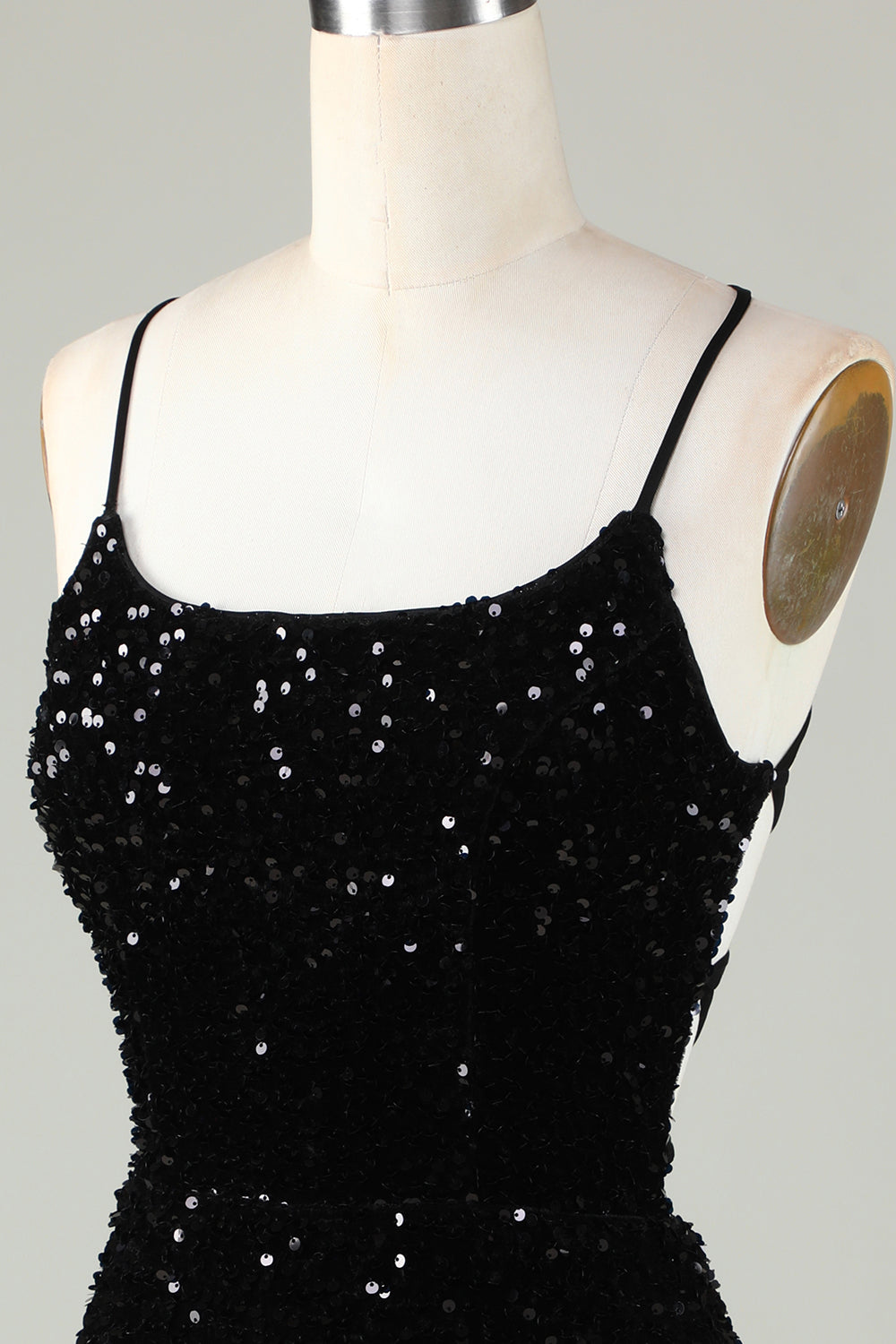 Sexy Black Sheath Spaghetti Straps Criss Cross Back Homecoming Dress With Sequins Sparkly 