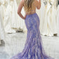 Lilac Mermaid Spaghetti Straps Glitter Sequins Long Prom Dress V-neck Sexy