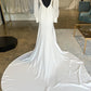 White Open Back Long Wedding Dress with Long Sleeves Pure Color