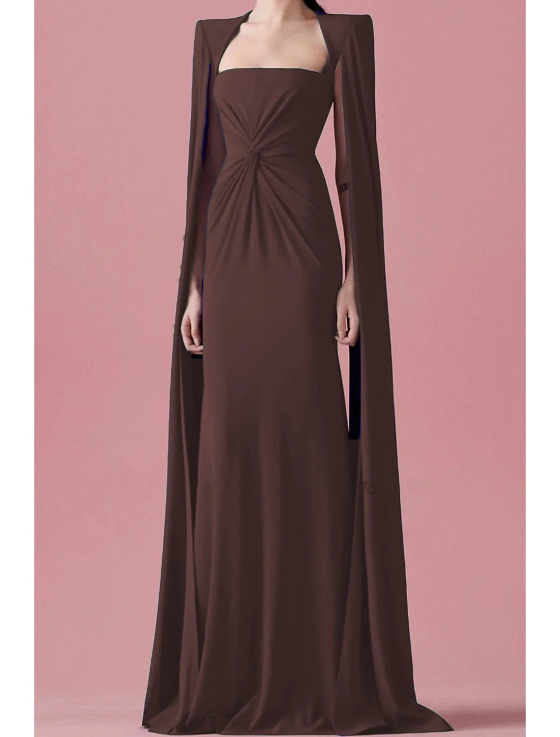 A-Line Evening Gown Elegant Cape Dress Sweep / Brush Train Sleeveless Square Neck Formal Wedding Guest Dress