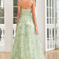 A Line Square Neck Corset Prom Dress with 3D Butterflies Floor Length Charming Evening Party Dress